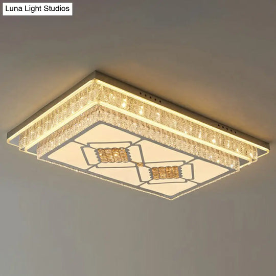 Rectangle Led Clear Crystal Flush Mount Ceiling Light For Modern Living Rooms / C