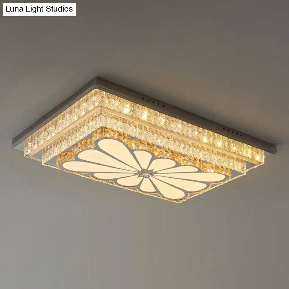 Rectangle Led Clear Crystal Flush Mount Ceiling Light For Modern Living Rooms / A