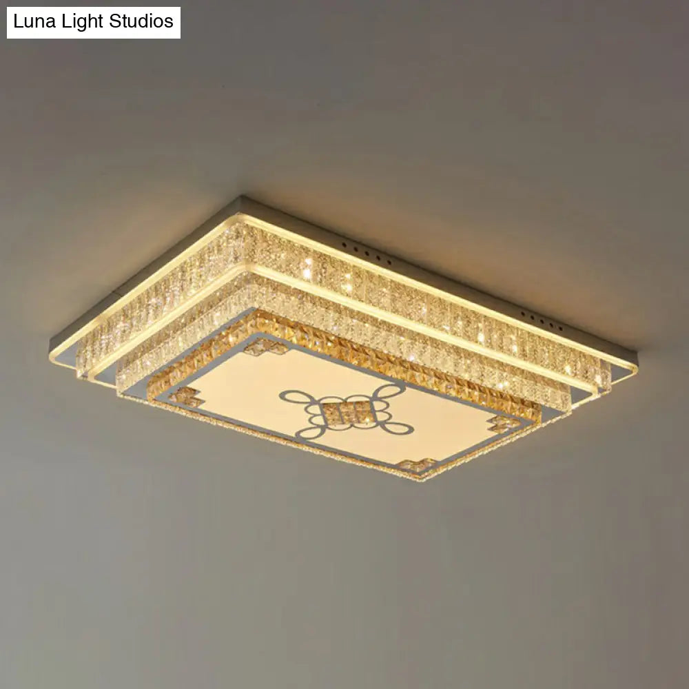 Rectangle Led Clear Crystal Flush Mount Ceiling Light For Modern Living Rooms / B