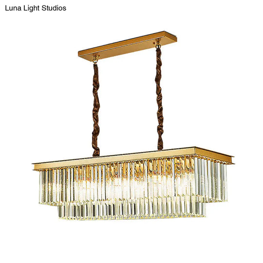 Rectangular 2-Tier Crystal Pendant Light: Artistic Island Hanging Fixture For Living Room
