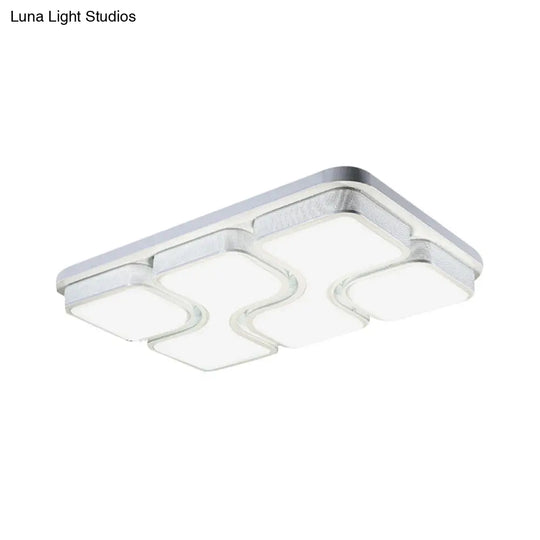 Rectangular Flush Mount Ceiling Light With Led Acrylic Fixture - Black/White Simple Design