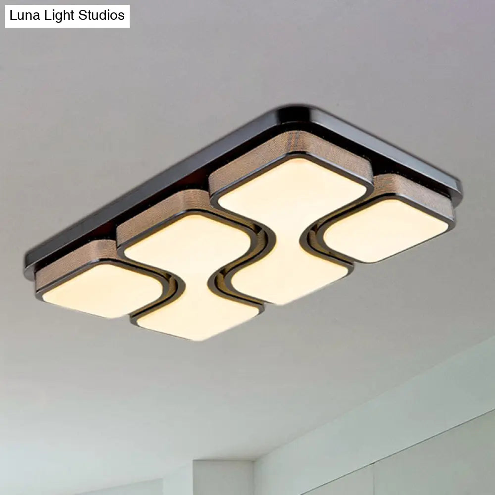 Rectangular Flush Mount Ceiling Light With Led Acrylic Fixture - Black/White Simple Design