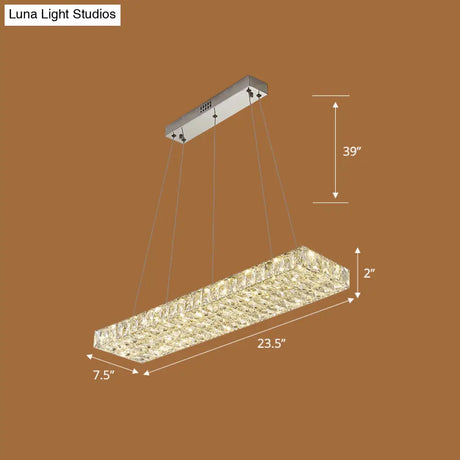 Rectangular K9 Crystal Ceiling Pendant Light - Contemporary Clear Dining Room Suspension Lamp