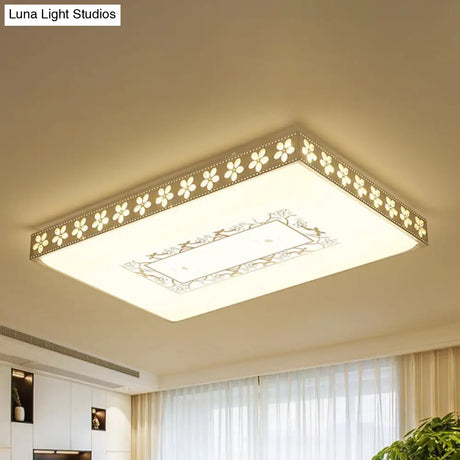 Rectangular Led Crystal Ceiling Light Simple White Flush Mount For Living Room With 3 Color Lights