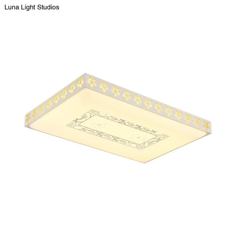 Rectangular Led Crystal Ceiling Light Simple White Flush Mount For Living Room With 3 Color Lights