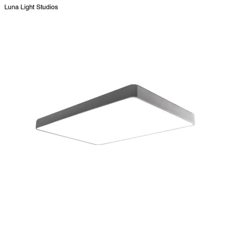 Rectangular Metal Flush Mount With Led Light - Simple White/Black For Bedroom And Office