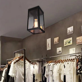 Rectangular Shade Clear Glass Ceiling Light Fixture - 1 Traditional Flush Mount In Black For Living