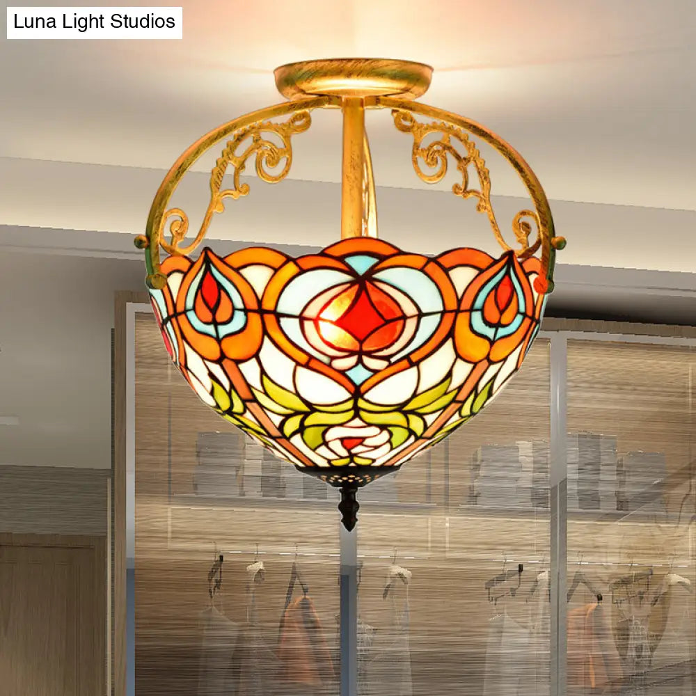 Red Cut Glass Petal Semi Flush Ceiling Lamp For Bedroom 2/3 Lights 2 /