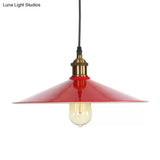 Red Iron Saucer Shade Pendant Light Kit - Loft Style Hanging Ceiling For Living Room 8.5’/10’/14’ W