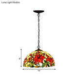 Red Mediterranean Floral Cut Glass Chandelier Pendant Light - 1/2 Lights 12’/16’ Width
