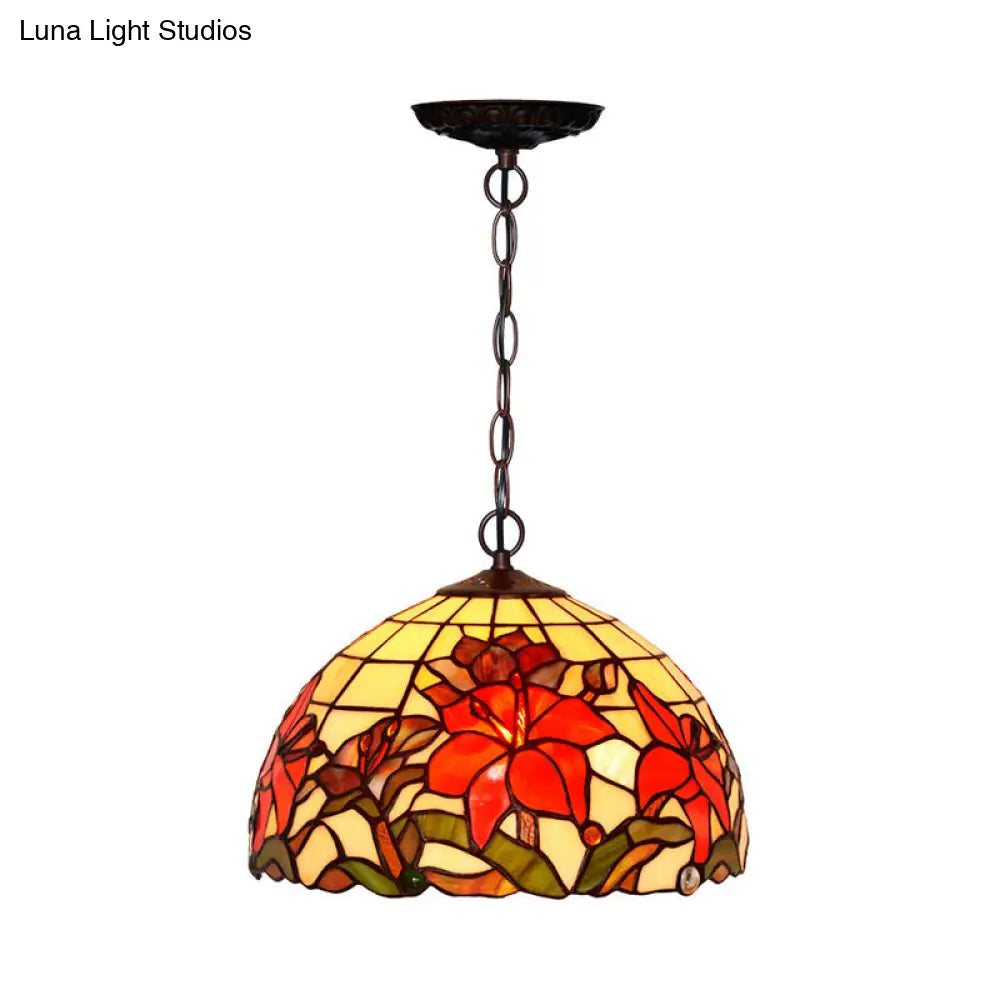 Red Mediterranean Floral Cut Glass Chandelier Pendant Light - 1/2 Lights 12’/16’ Width