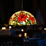 Red Mediterranean Floral Cut Glass Chandelier Pendant Light - 1/2 Lights 12’/16’ Width / 16’