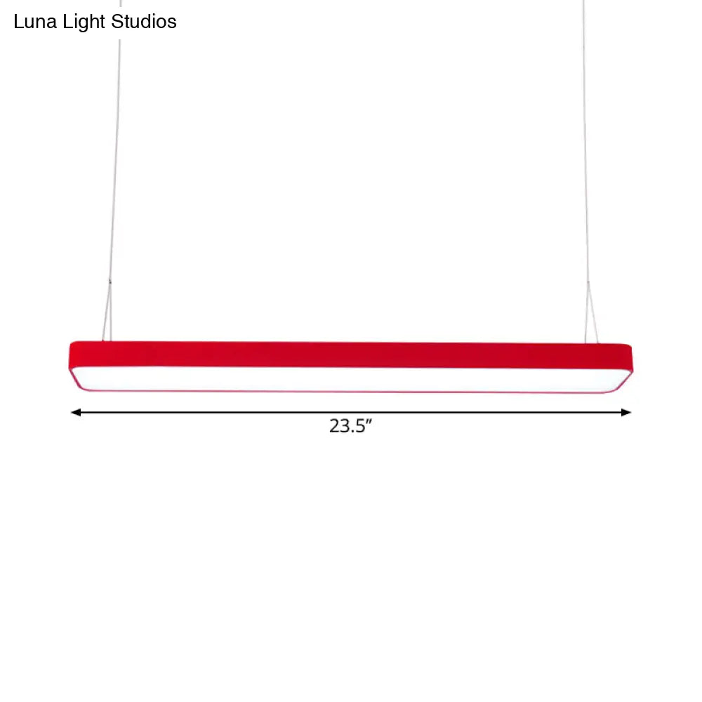 Red Rectangular Led Island Pendant Light For Kids Room With Acrylic Shade