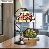 Red Shell Nightstand Lamp: Natural Mediterranean Style Flower Pattern Design 1 Head