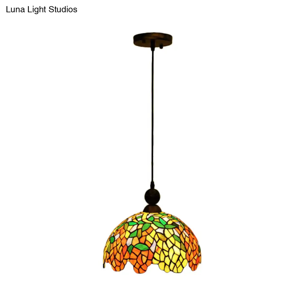 Red Stained Glass Dome Pendant Ceiling Light For Kitchen