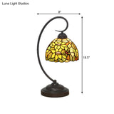 Red/Yellow Tiffany Style Hand Cut Glass Night Table Lamp With Blossom Pattern - Ideal Desk Lighting