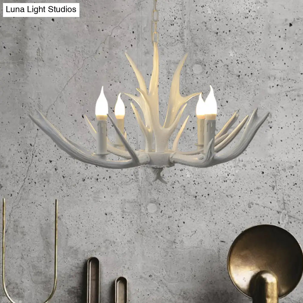 Resin Chandelier Pendant Lamp - 4/6 Lights Farmhouse White Candle Design For Living Room Suspension