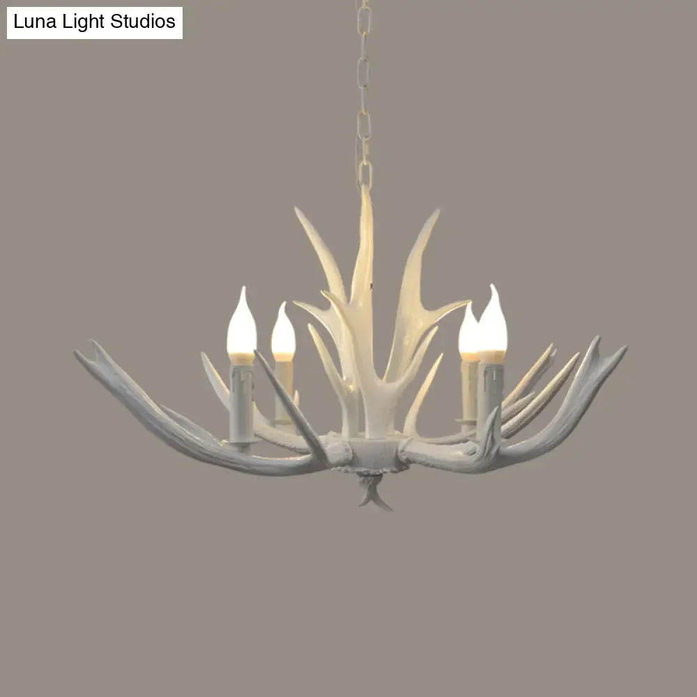 Resin Chandelier Pendant Lamp - 4/6 Lights Farmhouse White Candle Design For Living Room Suspension