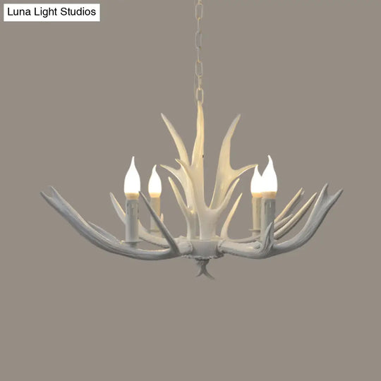 Resin Chandelier Pendant Lamp - 4/6 Lights Farmhouse White Candle Design For Living Room Suspension