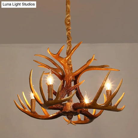 Resin Deer Horn Suspension Light - Traditional Chandelier For Restaurants