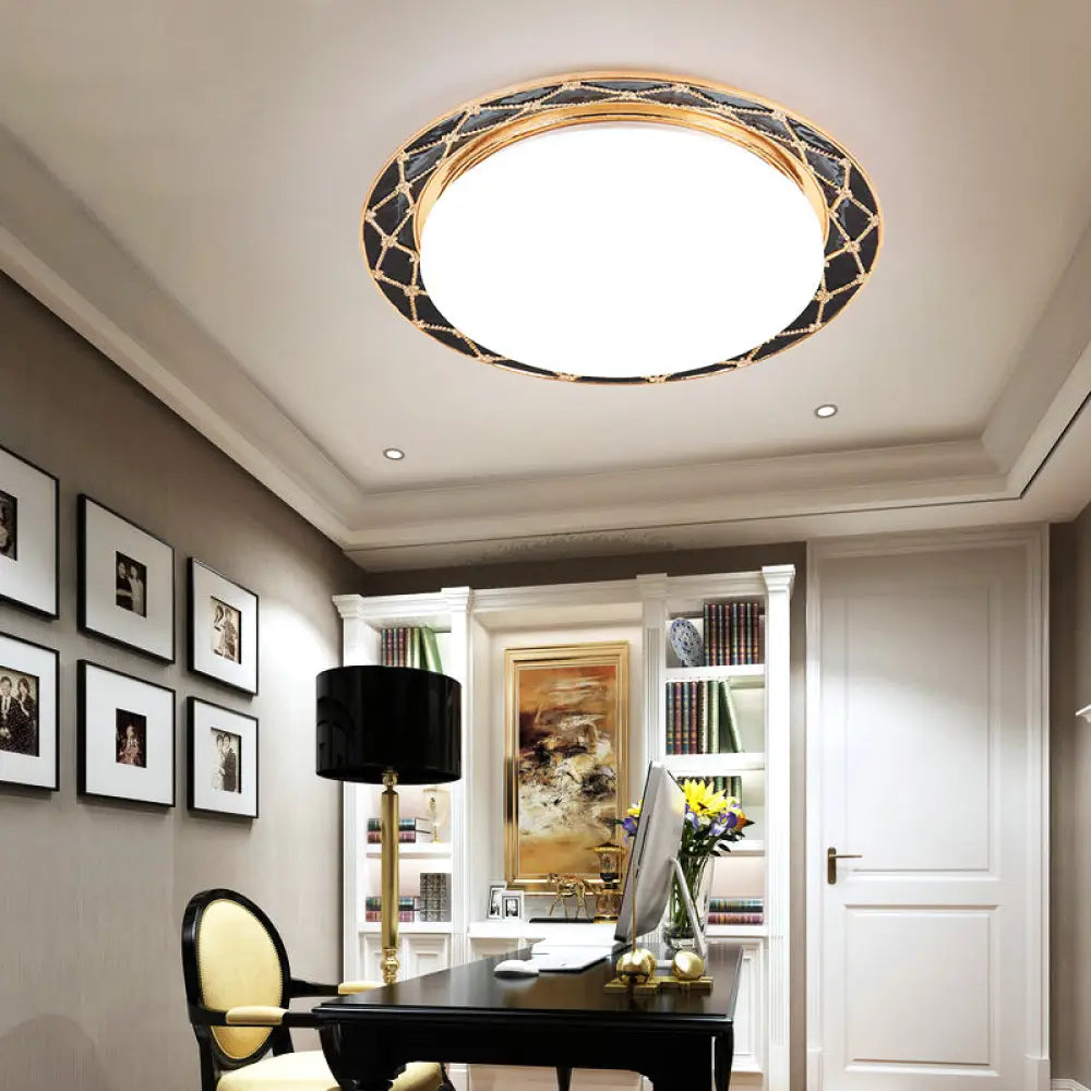 Resin Flush Mount Led Light Fixture - Traditional Black/Red/Apricot Bowl Living Room Lighting Black