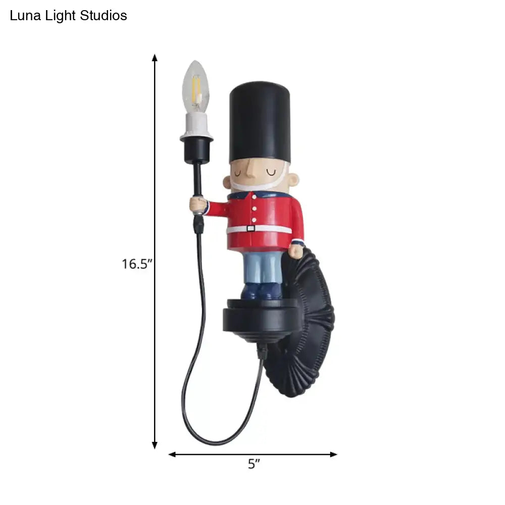 Resin Soldier Wall Sconce With Candle - Black Ideal For Foyer & Kitchen