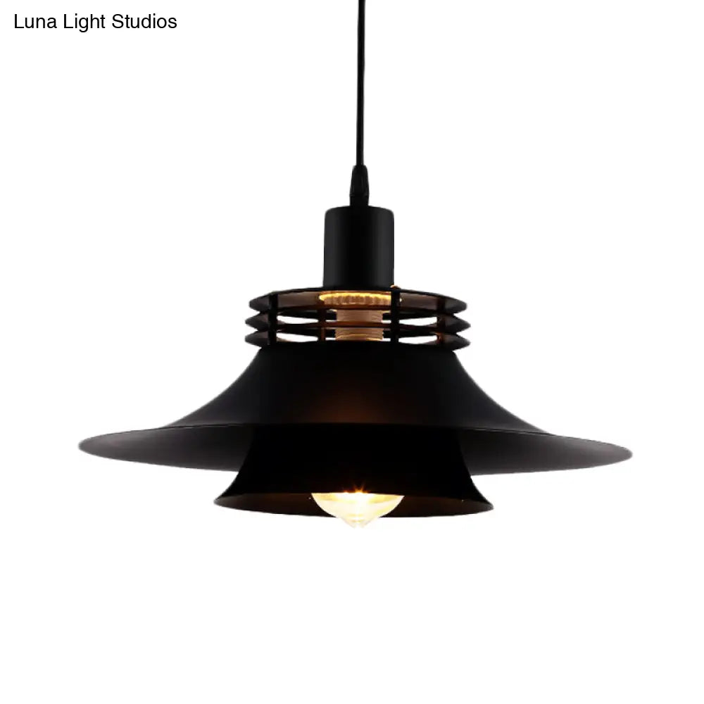 Restaurant Ceiling Light: Wide Flare Pendant Countryside Black Iron | 2-Layer 1 Bulb 12.5’/14’