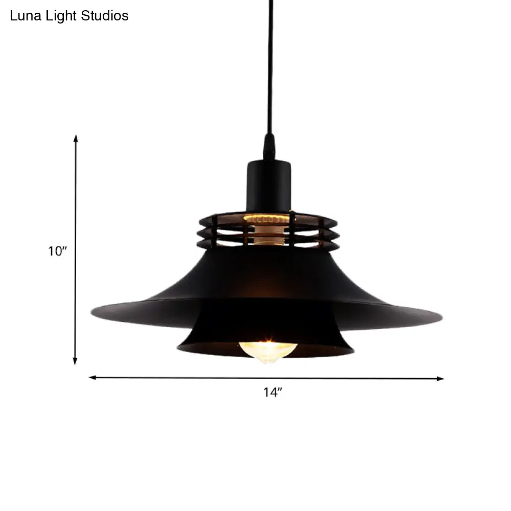 Restaurant Ceiling Light: Wide Flare Pendant Countryside Black Iron | 2-Layer 1 Bulb 12.5’/14’