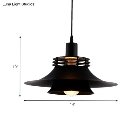 Restaurant Ceiling Light: Wide Flare Pendant Countryside Black Iron | 2-Layer 1 Bulb 12.5’/14’
