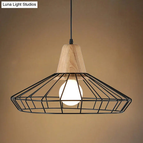 Restaurant Wire Cage Pendant Light: Black Metal Industrial Retro Hanging Lamp