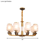 Retro 6/8-Bulb Frosted Glass Cylinder Pendant Light With Landscape Print- Ideal For Living Rooms