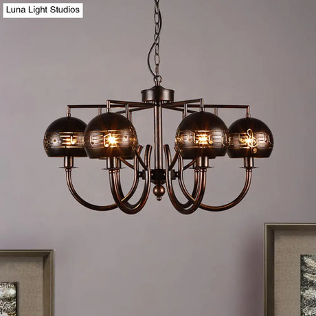 Retro 6-Light Rust Pendant Chandelier With Musical Note Metal – Ideal For Restaurants