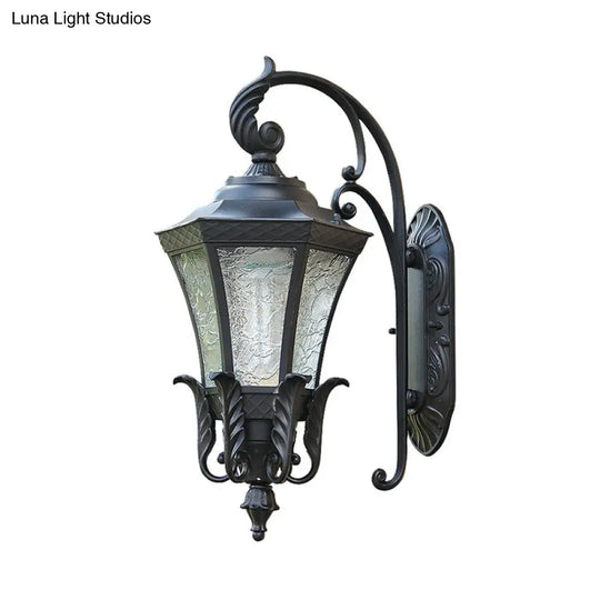Retro Aluminium Hexagon Outdoor Wall Mount Light With Textured Glass Shade