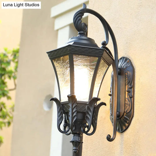 Retro Aluminium Hexagon Outdoor Wall Mount Light With Textured Glass Shade