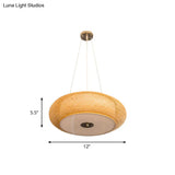 Retro Bamboo Donut Ceiling Lamp - 12’’/16’’/19.5’’ Wide - Wood Hanging Light Fixture with 3 Bulbs