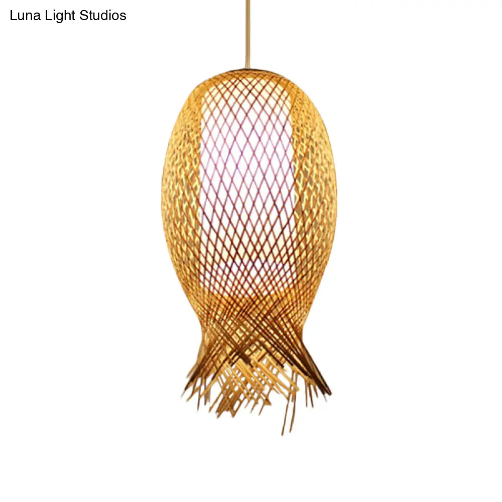 Retro Bamboo Suspension Pendant Light Kit - Barrel Design With White Shade