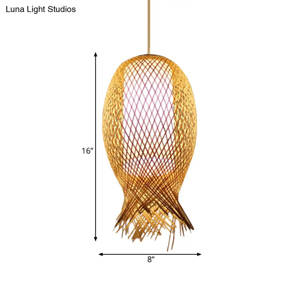 Retro Bamboo Suspension Pendant Light Kit - Barrel Design With White Shade