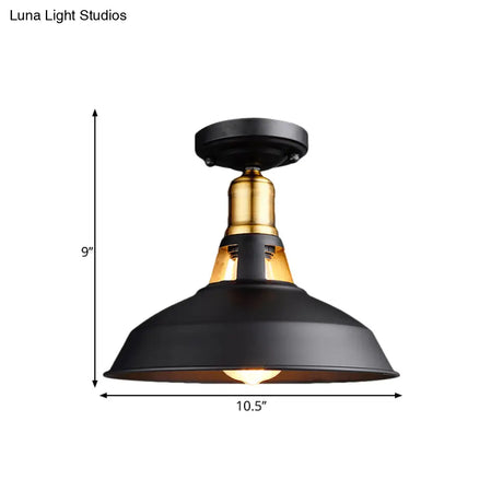 Retro Barn Ceiling Mounted Light 1 - Light Semi Flush Fixture In Black/White - Stylish Metal Design