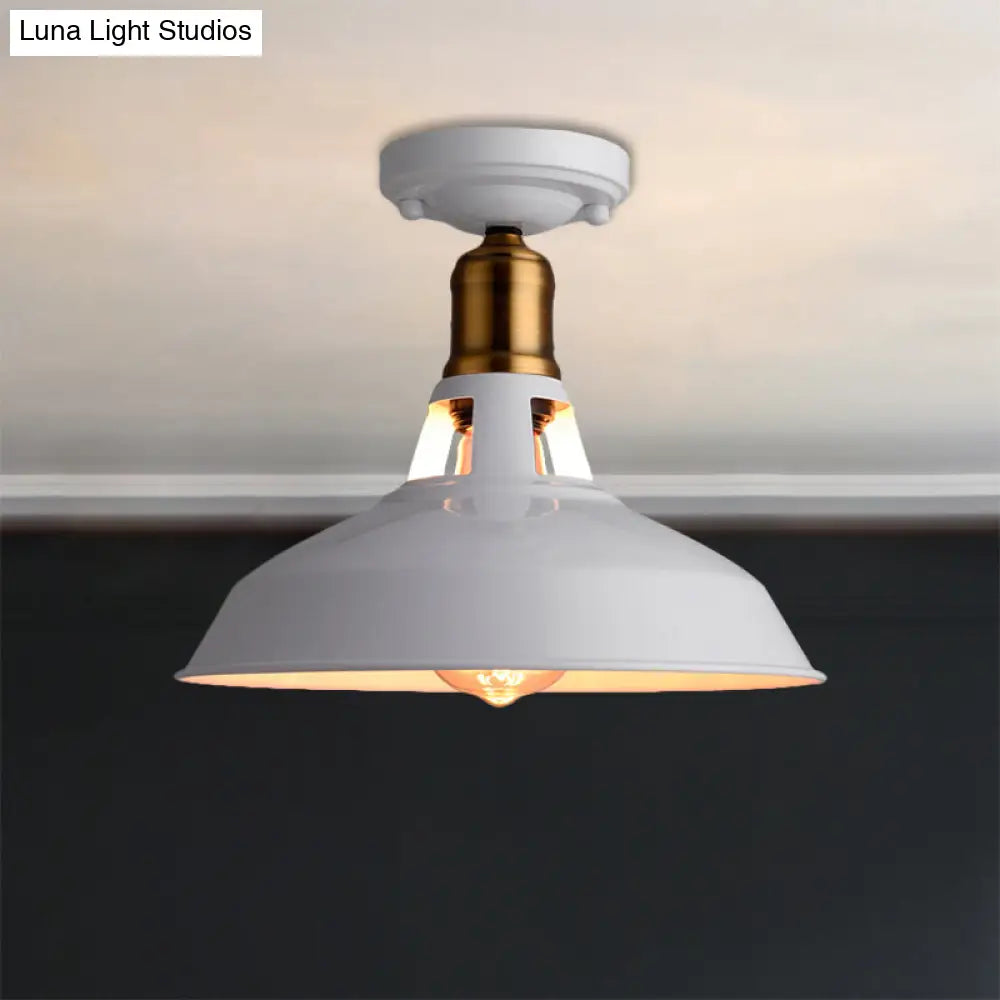 Retro Barn Ceiling Mounted Light 1 - Light Semi Flush Fixture In Black/White - Stylish Metal Design