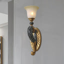 Retro Bell Wall Sconce With Amber Glass And Bronze/Gold Arm For Bedroom Lighting Bronze