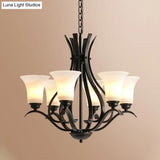 Retro Black Chandelier Pendant Lamp With Cream Glass For Living Room