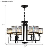 Retro Black Crystal Pendant Chandelier 3/6 Bulbs Square Design