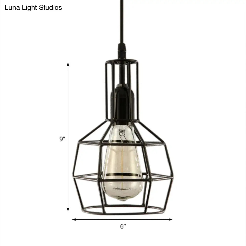 Retro Black Metal 1-Light Prism Cage Pendant Ceiling Light – Ideal For Living Room