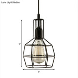 Retro Black Metal 1-Light Prism Cage Pendant Ceiling Light – Ideal For Living Room