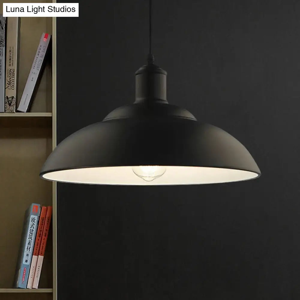 Retro Black Metal Hanging Lamp With Bowl Shade - Stylish Ceiling Light For Living Room