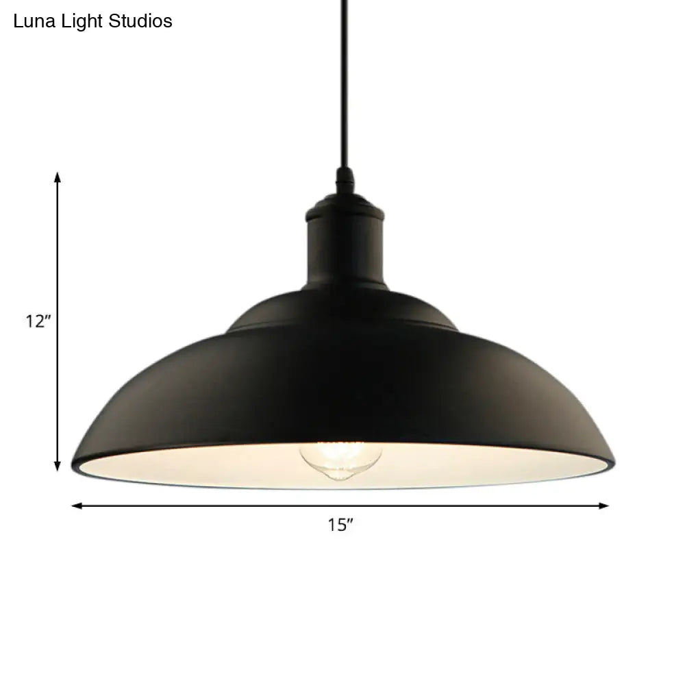 Retro Metal Hanging Lamp With Bowl Shade - Black Finish Ceiling Light For Living Room