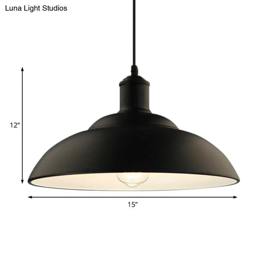 Retro Metal Hanging Lamp With Bowl Shade - Black Finish Ceiling Light For Living Room