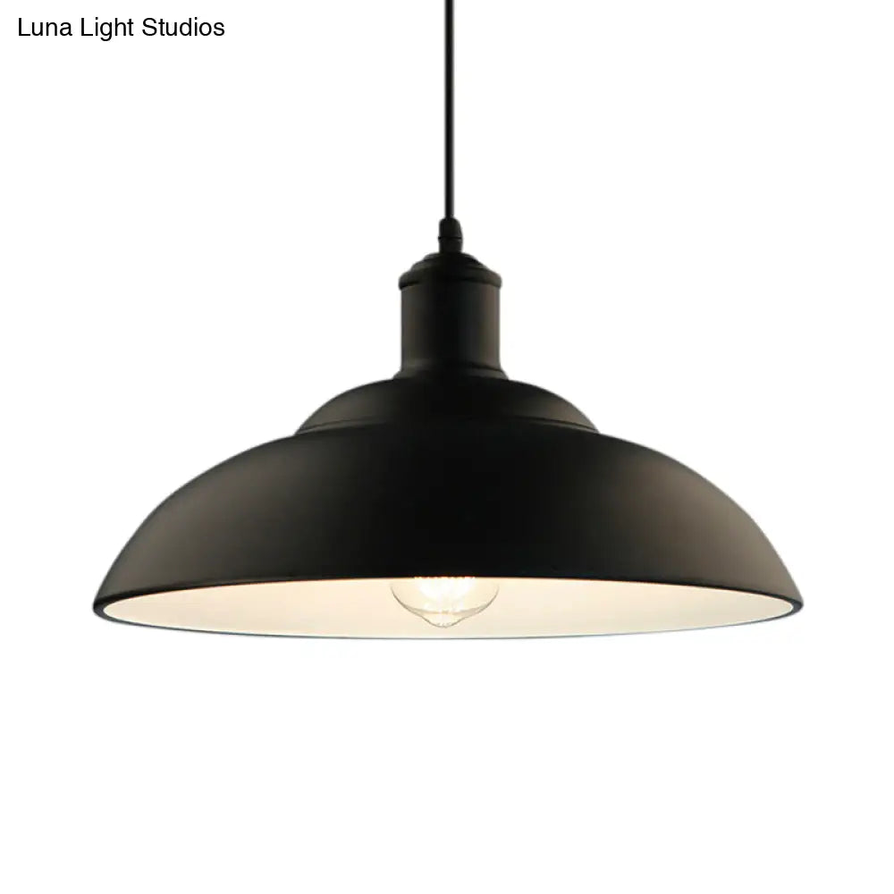 Retro Black Metal Hanging Lamp With Bowl Shade - Stylish Ceiling Light For Living Room