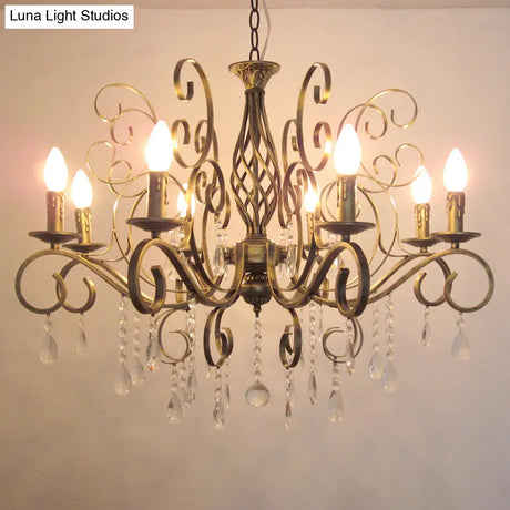 Retro Brass Candle Chandelier: Swirled Arm Pendant Lamp For Living Room With A Metallic Finish