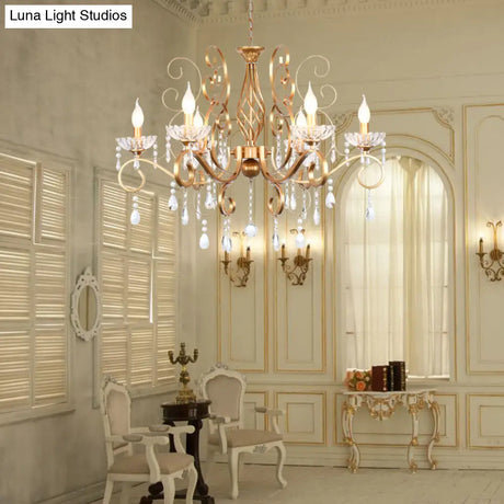Retro Brass Candle Chandelier: Swirled Arm Pendant Lamp For Living Room With A Metallic Finish